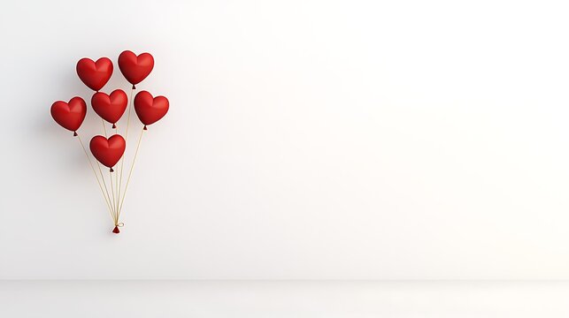 A Cluster of Red Heart Balloons Floating Against a Clean White Background - Powered by Adobe