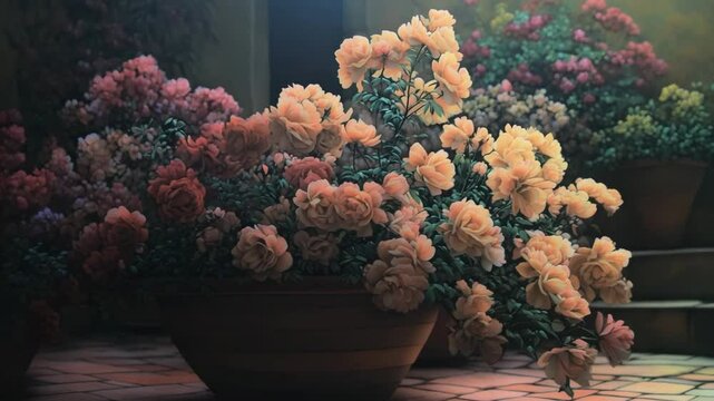Flowering plants in terracotta pots