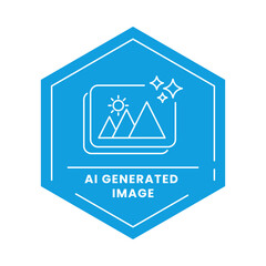 AI Generated Image Vector Icon. Mountain Landscape with Sun. Automated Image Creation, AI-Powered Visuals, Digital Artwork Generation, Creative Design Tools.