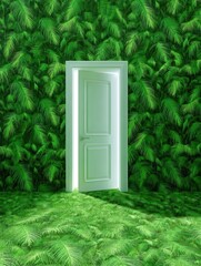 White door on a foliage wall banner