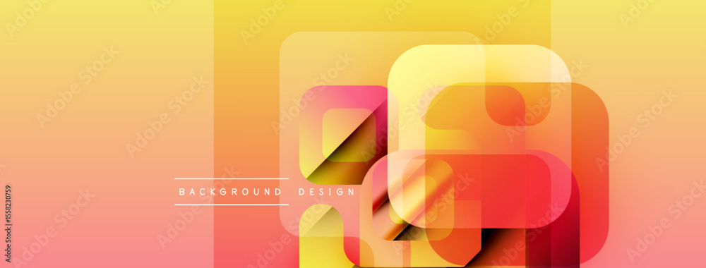Poster Abstract geometric shapes overlap, creating vibrant gradient background. Warm colors dominate design, suggesting modern aesthetic.
