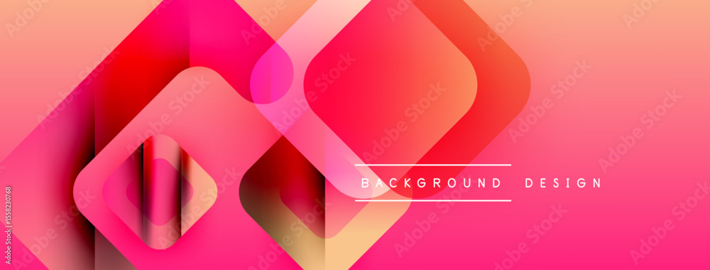 Poster abstract geometric shapes overlap, creating vibrant pink, orange gradient. modern design element for