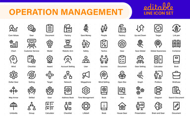 Operation management line icons. For website marketing design, logo, app, template, ui, etc. Outline icon collection.