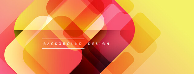 Abstract geometric shapes overlap, creating vibrant gradient effect. Warm colors dominate design, suggesting energy, modernity.