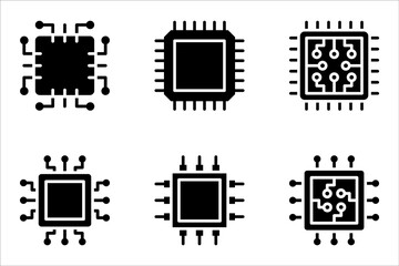 processor icon set, micro chip processor icon vector element design template web, vector illustration on white background
