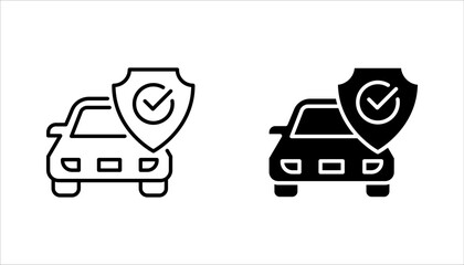 Car insurance icon set. car protection, care and security for the automobile, car with shield icon, vector illustration on white background