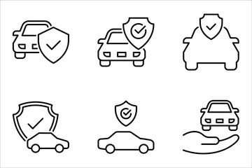 Car insurance icon set. car protection, care and security for the automobile, car with shield icon, vector illustration on white background
