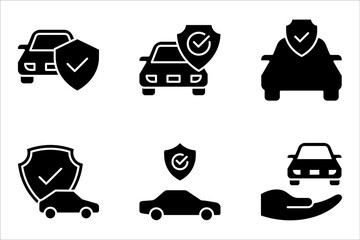 Car insurance icon set. car protection, care and security for the automobile, car with shield icon, vector illustration on white background