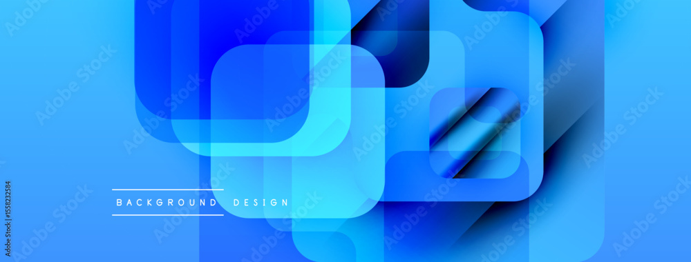 Poster Abstract blue layers create dynamic composition. Modern design elements suggest technology, innovation, fluidity. Bright gradients offer visual interest.