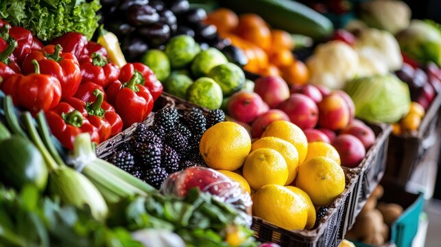 An open refrigerator fully stocked with fresh fruits, vegetables, and healthy meals - Powered by Adobe