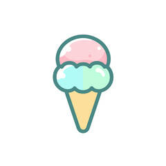 Colorful Ice Cream Icon Vector Illustration in Flat Pastel Style Isolated on White Background