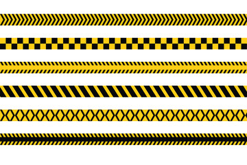 yellow and black caution warning tape set for industrial safety, road, construction, hazard area. vector illustration with transparent background