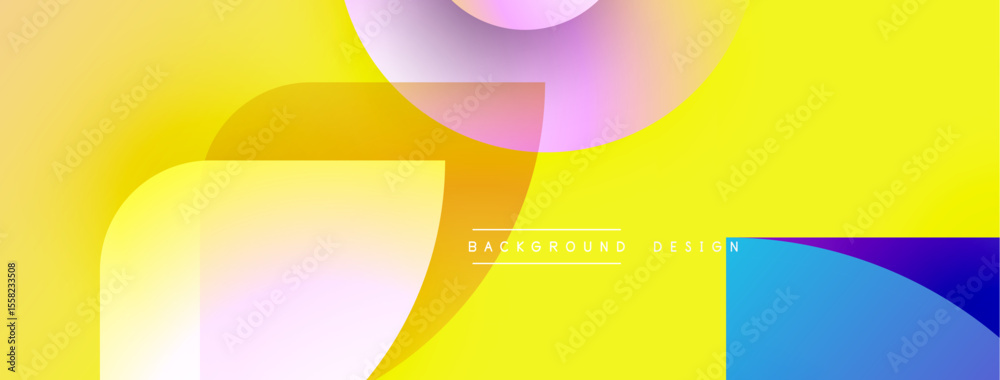 Aufkleber Abstract vibrant background. Overlapping shapes create dynamic visual effect. Yellow, blue, purple hues dominate composition. Modern design element.