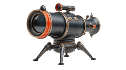 Steampunk Telescope Design with Intricate Metallic Details and Futuristic on transparent background