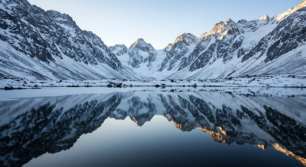 Fototapeta premium Winter Mountain Landscape With Mirror Reflection
