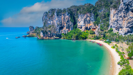 Aerial view Railay Beach and Krabi, Thailand, in the morning scene