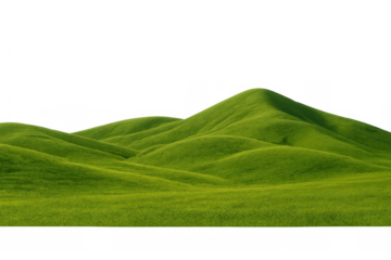 Green rolling hills forming peaceful pastoral landscape, transparent background ideal for nature-themed design compositions