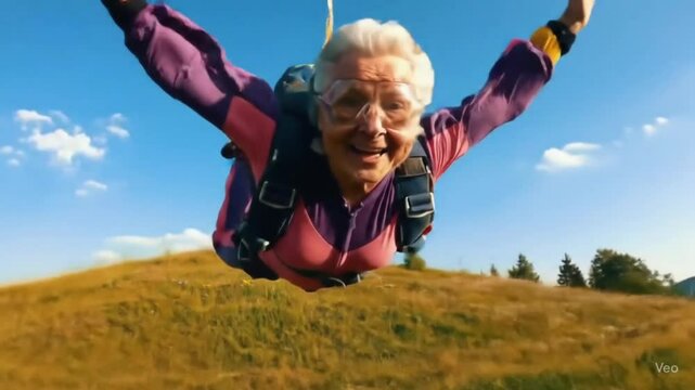 Nenek Terjun Payung dengan Senyum Bahagia