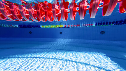 Swimming pool with handrail. Stainless steel ladder in pool