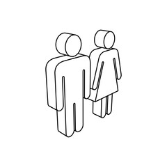 The outline of a large man with woman symbol is made with black lines. 3D view of the object in perspective. Vector illustration on white background