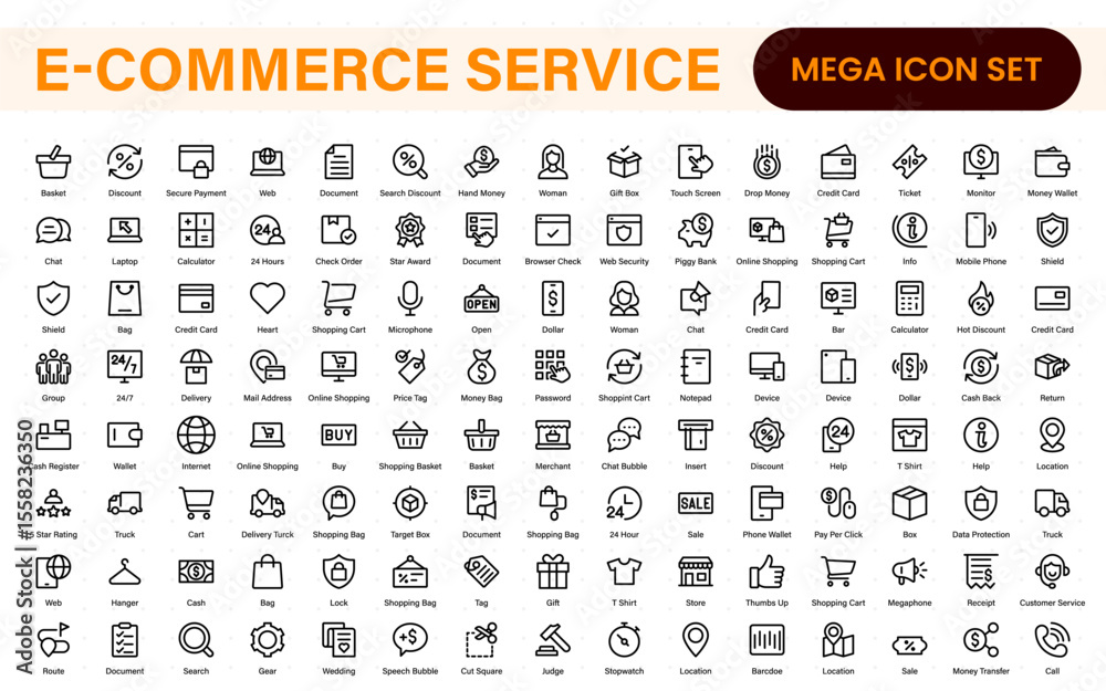 Wall mural e-commerce set of web icons in line style. online shopping icons for web and mobile app. business, m