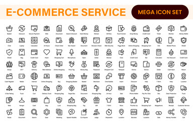 E-Commerce set of web icons in line style. Online shopping icons for web and mobile app. Business, mobile shop, digital marketing, bank card, gifts, sale, delivery. Vector illustration