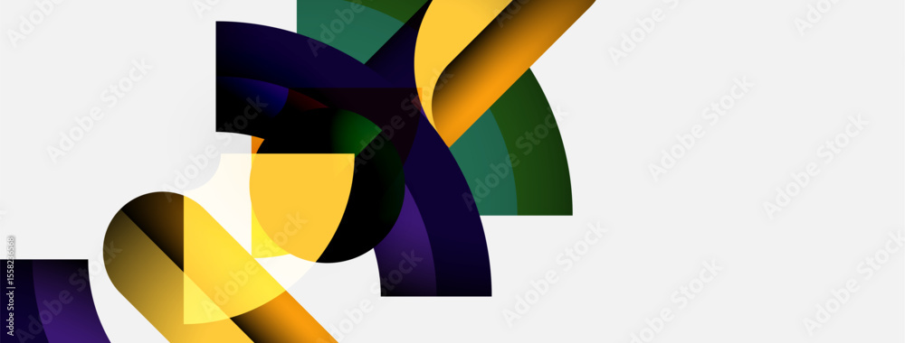 Poster abstract colorful shapes overlap, creating dynamic composition. yellow, purple, green hues dominate 
