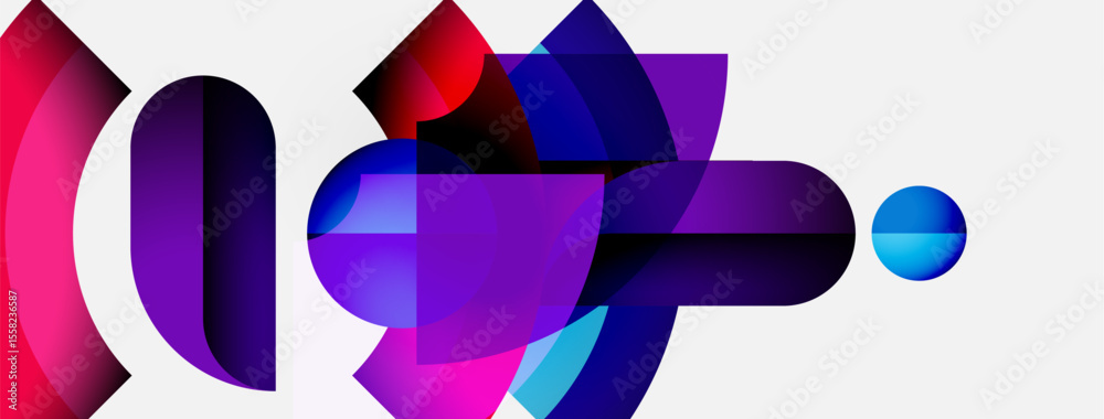 Poster abstract shapes overlap, creating vibrant color gradients. composition feels modern, dynamic, energe