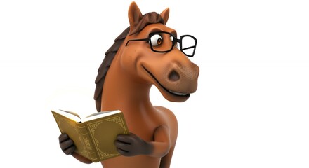 Cartoon horse reading book