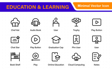 Obraz premium Education set of web icons in line style. Learning icons for web and mobile app. E-learning, video tutorial, knowledge, study, school, university, webinar, online education.
