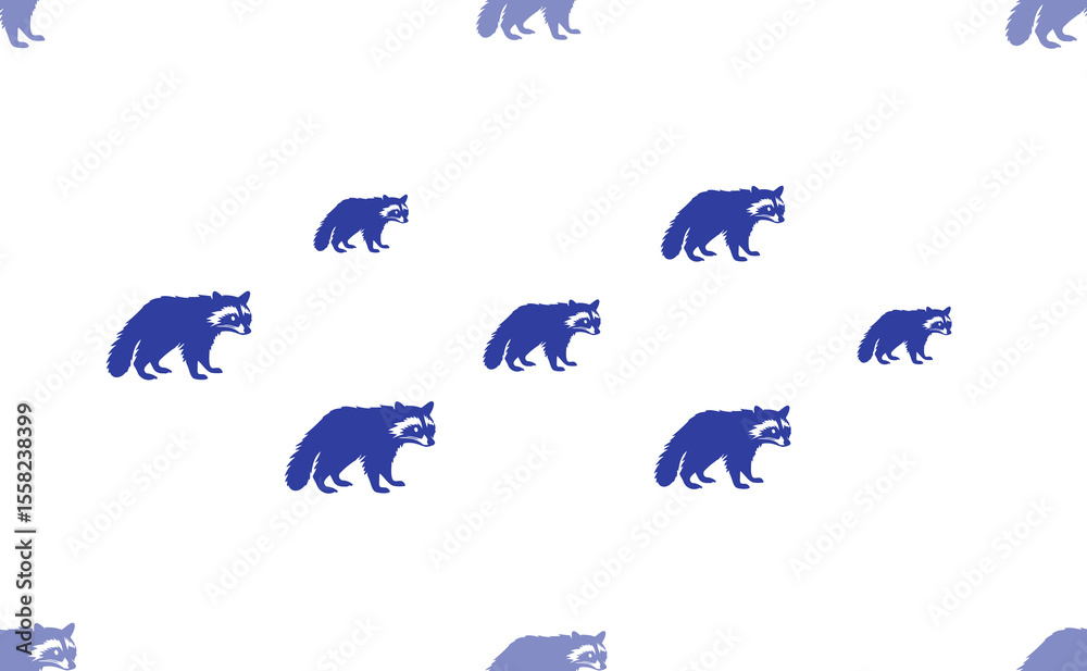 Aufkleber Seamless pattern of large isolated blue raccoon symbols. The pattern is divided by a line of elements of lighter tones. Illustration on light transparent background