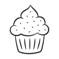 Hand drawn cupcake with frosting and sprinkles, sketched in doodle style, vector eps10 illustration