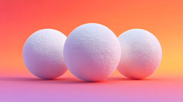 Spherical Harmony: An elegant composition of three spherical objects, delicately arranged against a gradient of vibrant color, creating a sense of balance, form, and visual appeal.