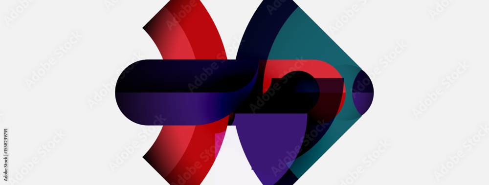Poster Abstract design features overlapping colorful shapes. Bold hues create dynamic visual impact, suggesting movement, energy, innovation.