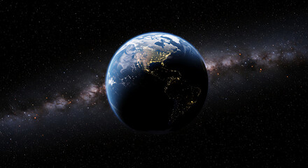 Planet Earth in Front of Spiral Galaxy in Deep Space

