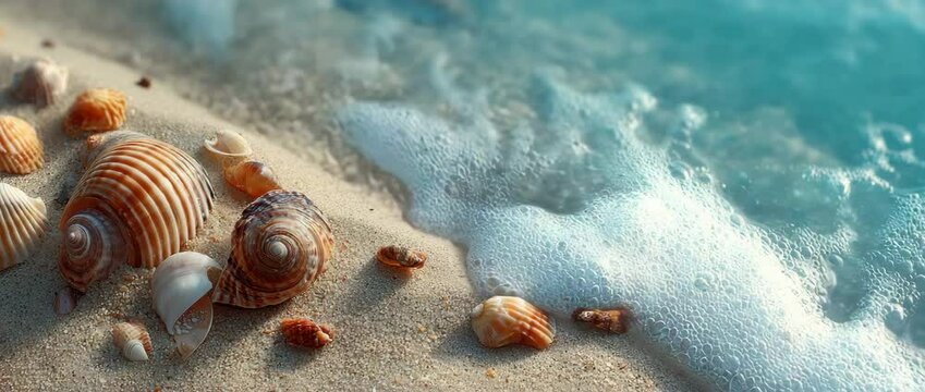 The waves wash beautiful shells across the sand. 