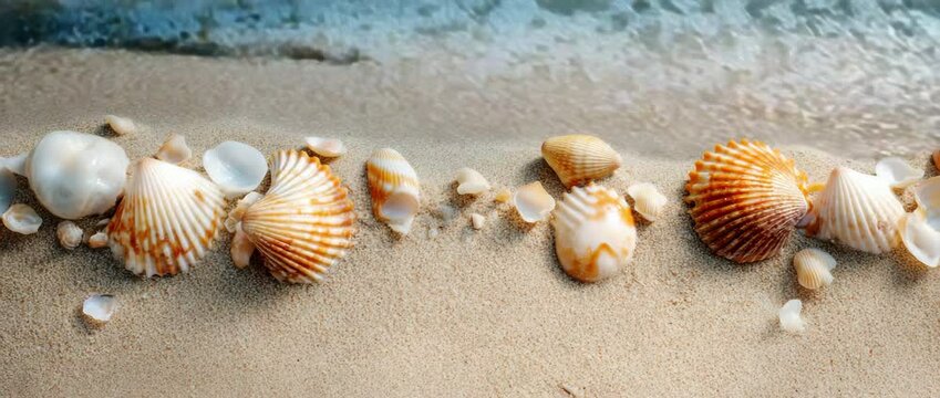 The waves wash beautiful shells across the sand. 