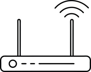Simple line art icon of a wireless router with antennas and signal waves isolated on white background