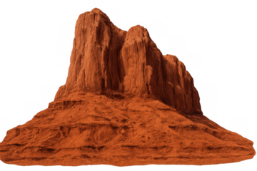 Large imposing red rock mesa isolated on transparent background, perfect for matte painting and compositing