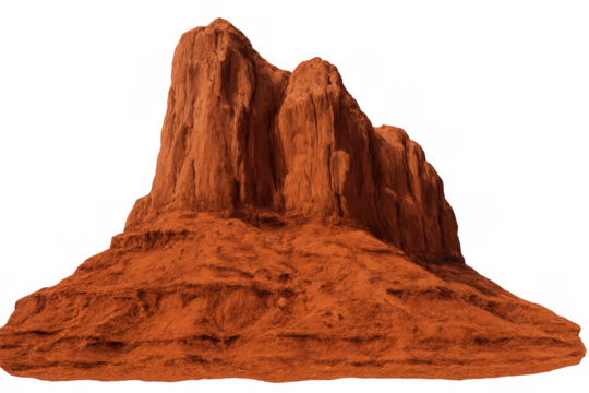 Large imposing red rock mesa isolated on transparent background, perfect for matte painting and compositing