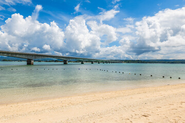 Kouri Ohashi Bridge and Kouri Beach in Nakijin, Okinawa, Japan