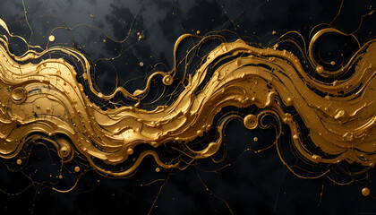 Elegant golden paint streaks flow across a dark, textured background creating a luxurious and captivating abstract design.