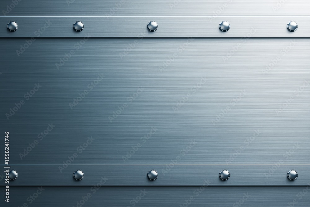 Poster Brushed metallic background with rivets and empty center space for copy or branding in industrial style concept.
