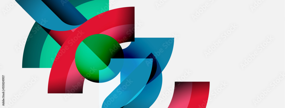 Poster Abstract ribbons intertwine, creating dynamic colorful composition. Smooth gradients suggest movement, depth, modern design aesthetic.