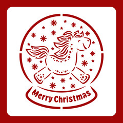 Stencil snow globe with cute horse. Christmas decoration with Chinese New Year symbol - a cheerful happy pony. Vector template for plotter laser cutting of paper, wood carving, metal engraving, cnc.