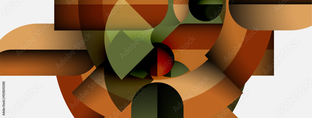 Poster abstract composition featuring curved shapes, warm tones dominate, minimalist style, geometric forms