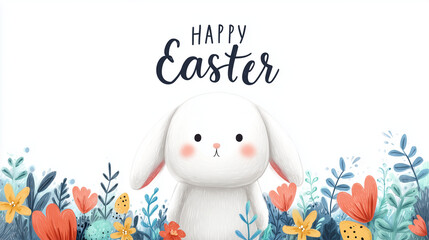 Cute background wallpaper with Happy Easter logo and flowers