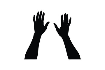 Silhouette art illustration of two hands raised in prayer toward the sky.eps