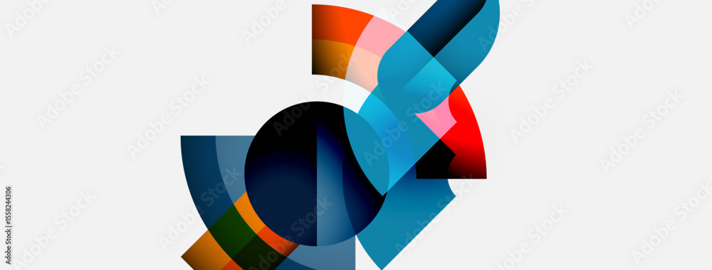 Aufkleber Abstract geometric shapes overlap, creating colorful composition. Soft gradients, curved lines define modern design. Minimalist aesthetic.