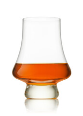 Glass of scotch whiskey or brandy on white background with clipping path